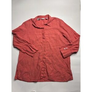 Richard Malcolm Women's Plus Sz 2X Tunic Blouse Irish Linen L/S Button Down Pink